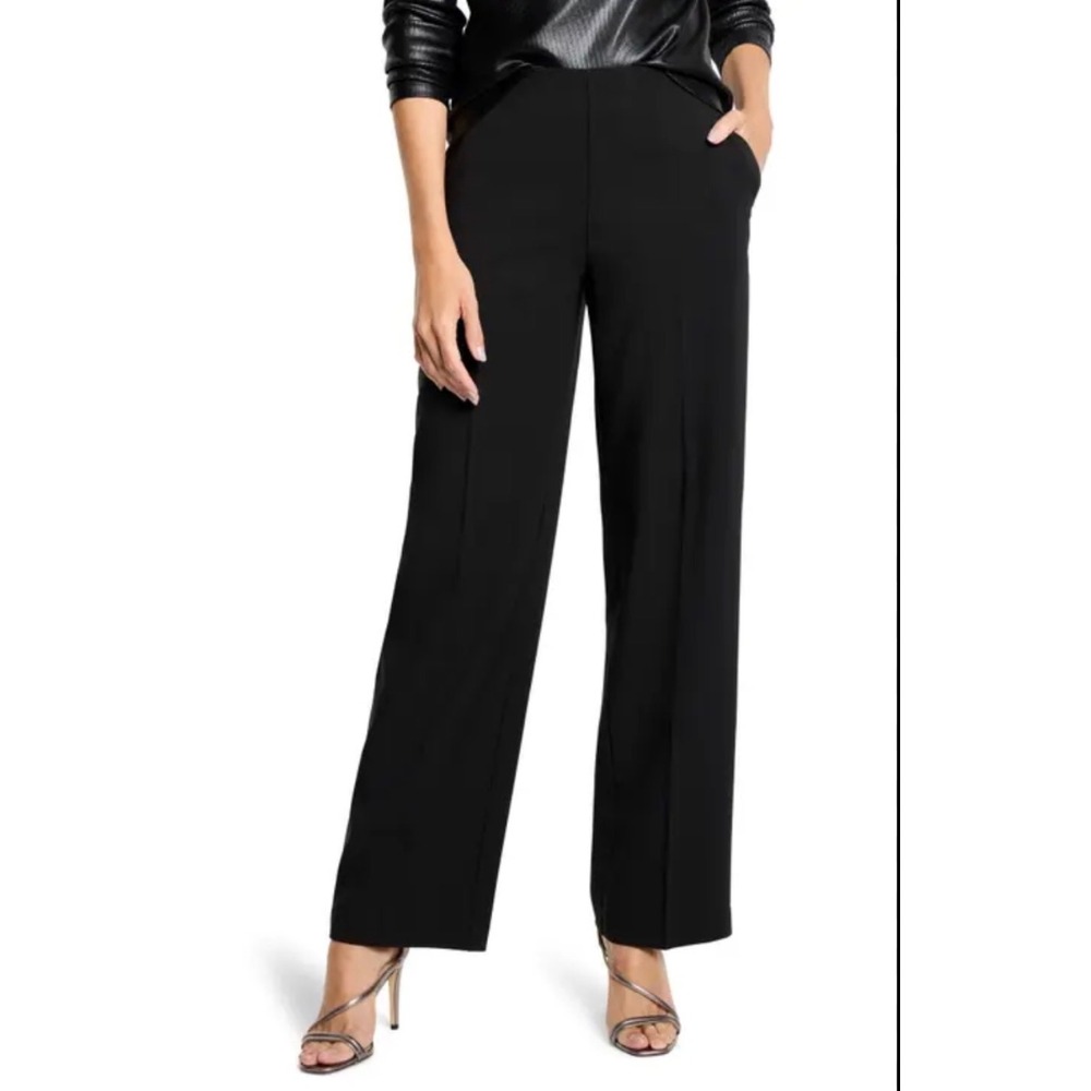 NIC+ZOE Black Onyx Faux Leather Trim Straight Leg Trousers NWT XS